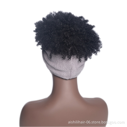 Aishili wholesale 4inch human hair afro curly wig grip headband wigs for black women
